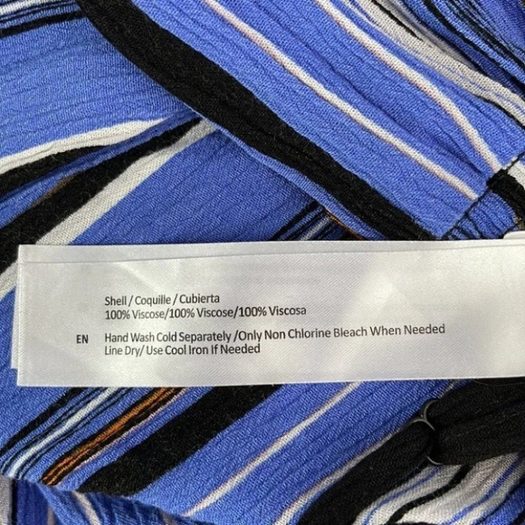 BAND OF GYPSIES Maxi Dress Blue Stripe Plisse Tied Deep V Smock Bohemian M - Picture 8 of 10